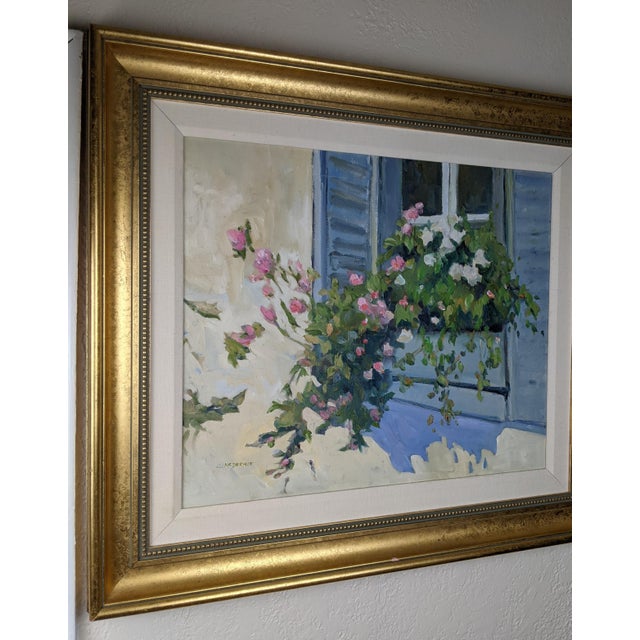 French Country Carole McDermott Original Impressionist Floral Window Oil Painting For Sale - Image 3 of 17