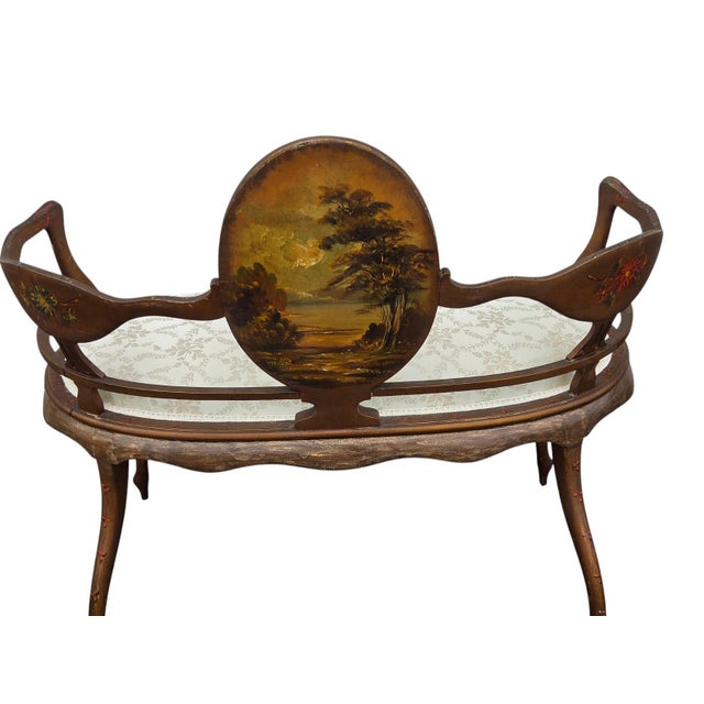 19th Century 19th Century French Louis XV Style Hand-Painted Romantic Settee / Loveseat For Sale - Image 5 of 18