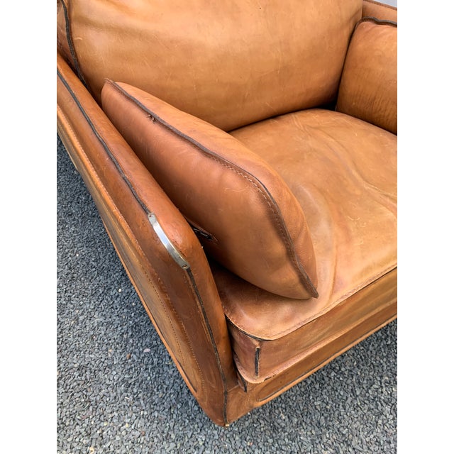 Pair Large-Scale French 1970s Cognac Saddle Leather Armchairs For Sale - Image 13 of 18