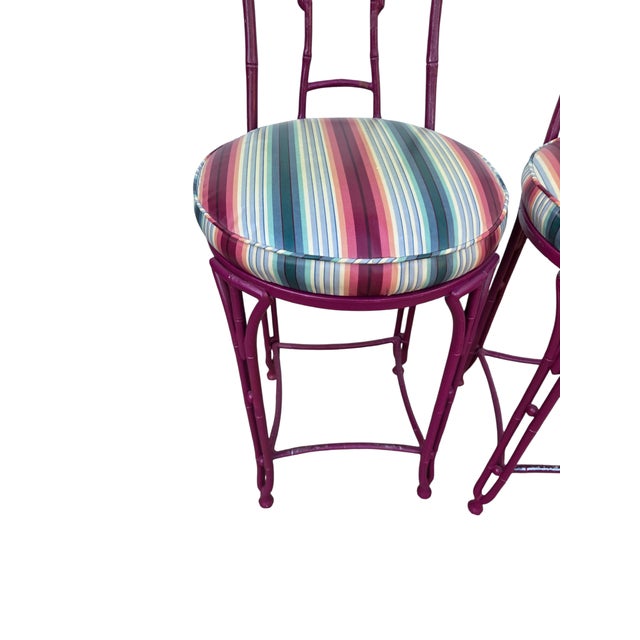 2 Vintage Chinese Chippendale Regency Side Chair Counter Stools Aluminum Bamboo For Sale - Image 14 of 16