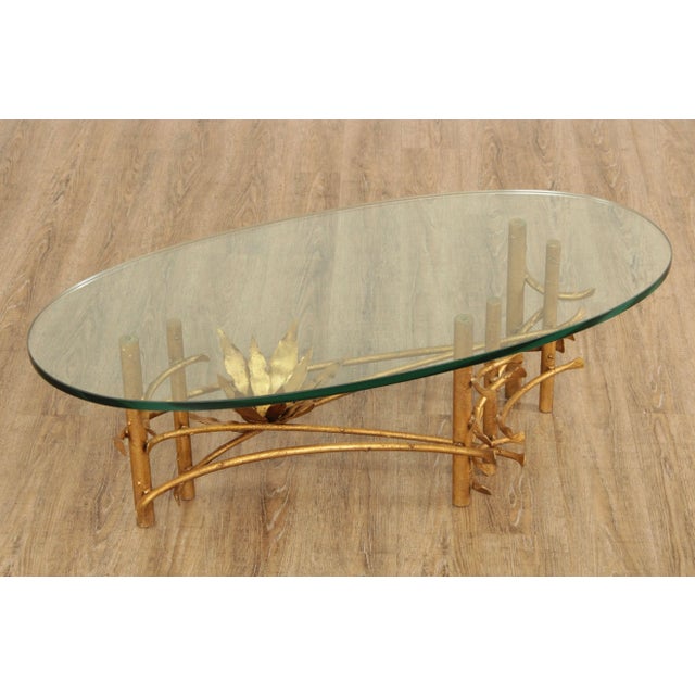 High Quality Gilt Gold Metal Base Coffee Table with Oval Glass Top