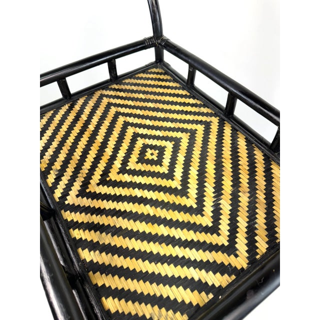 Mid-Century Modern 1960s Vintage Mid-Century Modern Black Woven Rattan Bar Cart For Sale - Image 3 of 12