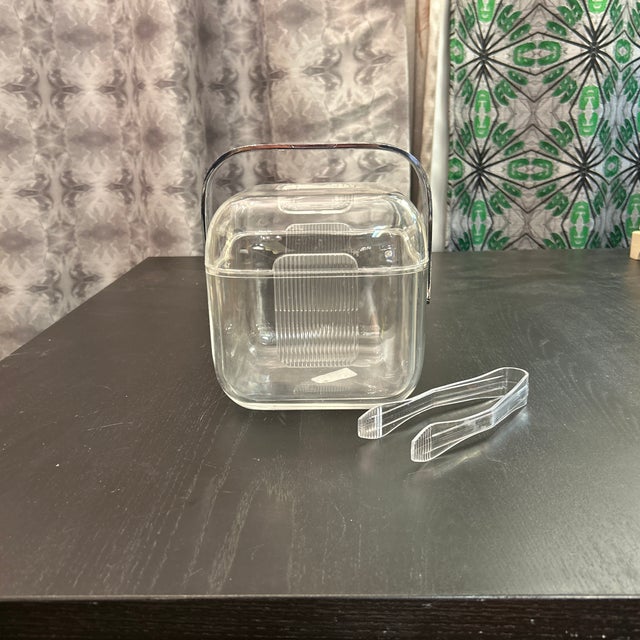 Ambrogio Pozzi for Fratelli Guzzini Italian Acrylic and Lucite Ice Bucket and Tongs For Sale - Image 10 of 10