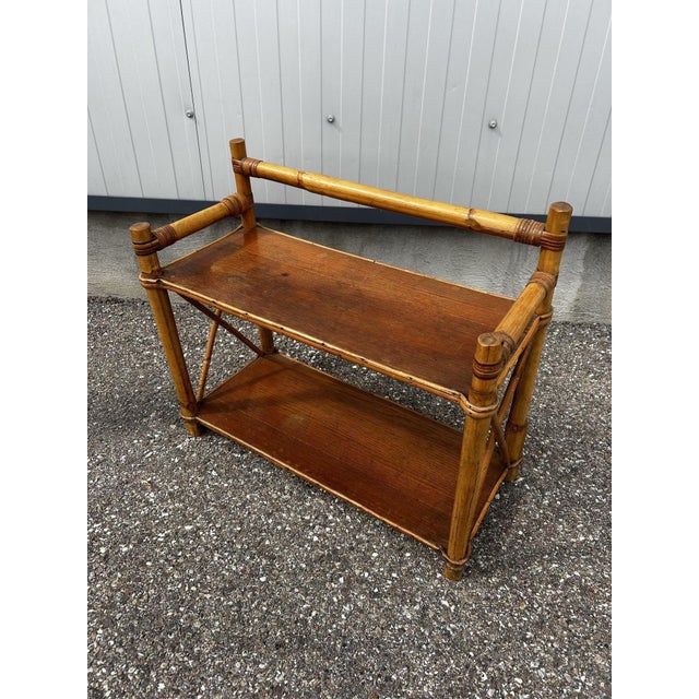 Brown Vintage Rattan Shelf on Legs, 1970s For Sale - Image 8 of 9