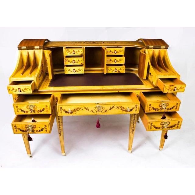 Vintage Satinwood Marquetry Writing Desk, 1990s For Sale - Image 12 of 18