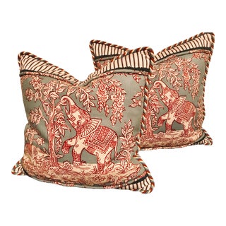 Chinoiserie Clarence House Fabric With Elephant Pillows Down Filled- a Pair For Sale