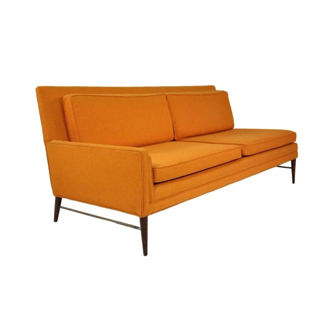 Directional McCobb Walnut and Brass Burnt Orange Sectional Sofa For Sale - Image 4 of 12