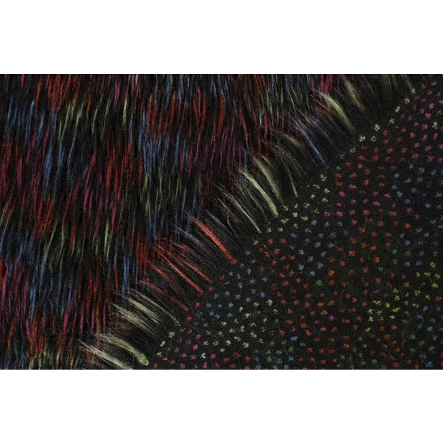 1980s Hand-Knotted Vintage Tulu Shag RUg in Black, Purple, Multicolor High Pile For Sale - Image 5 of 6