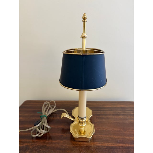 Metal Mid-20th Century Brass Bouillotte Lamp With Black Tole Shade For Sale - Image 7 of 9
