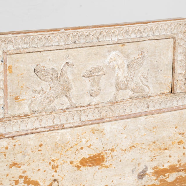 Wood 19th Century Swedish Gustavian Original Gray Painted Pine Bench For Sale - Image 7 of 17