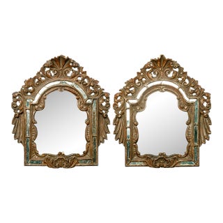 Pair of Early 1900s Antique Italian Giltwood Mirrors For Sale
