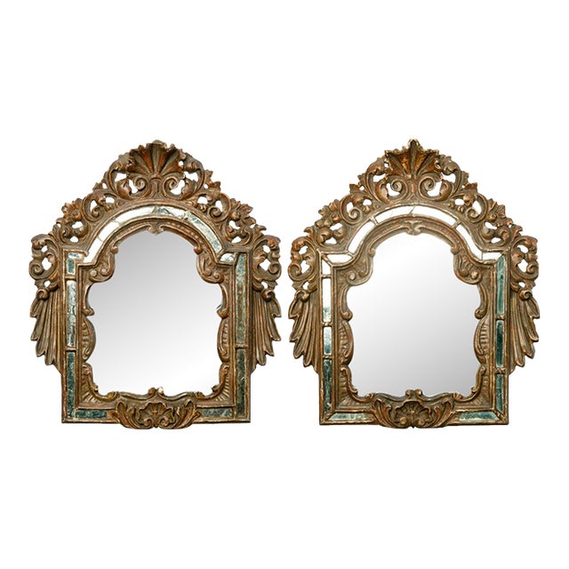 Pair of Early 1900s Antique Italian Giltwood Mirrors For Sale