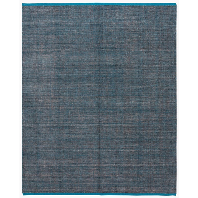 2010s Blue Modern Bamboo/Silk & Wool Boho Handmade Rug For Sale - Image 5 of 5