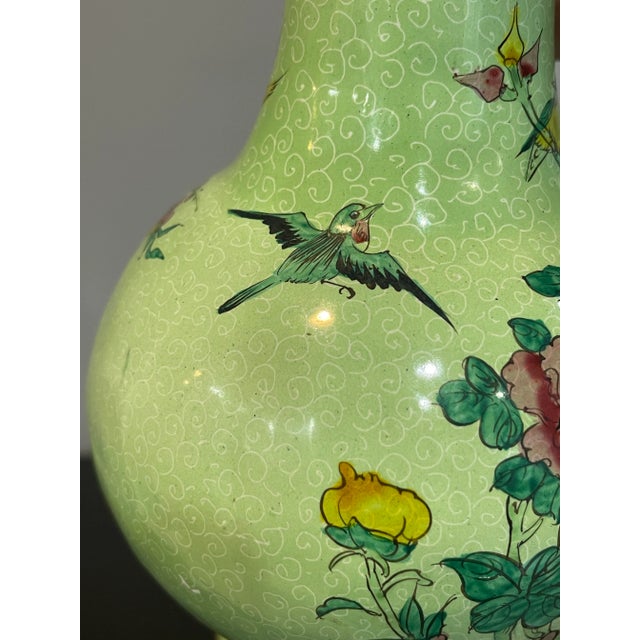 Lime Antique Lime-Green Ground Famille Rose 'Bird and Flower' Vase For Sale - Image 8 of 9