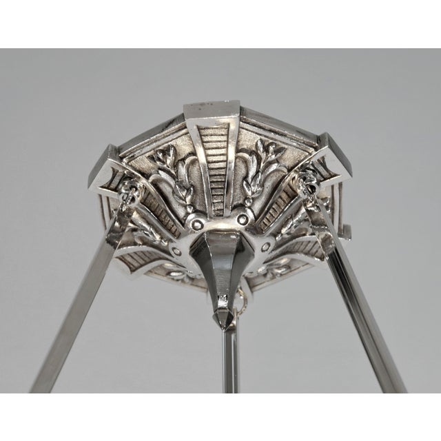 Silver French Art Deco Pendant Light by Muller Freres 1930 France For Sale - Image 8 of 11