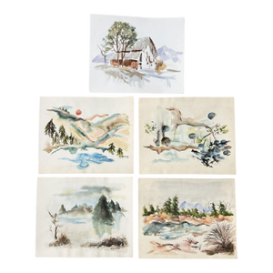Set of 5 Vintage Watercolor Landscape Paintings