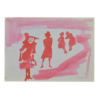 Mino Maccari, Figures, 1960s, Watercolor For Sale