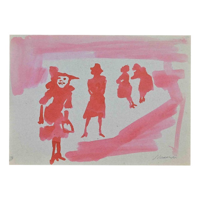Mino Maccari, Figures, 1960s, Watercolor For Sale