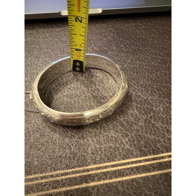 Vintage Art Nouveau Style Hinged Bangle Bracelet in Sterling Silver For Sale - Image 10 of 12