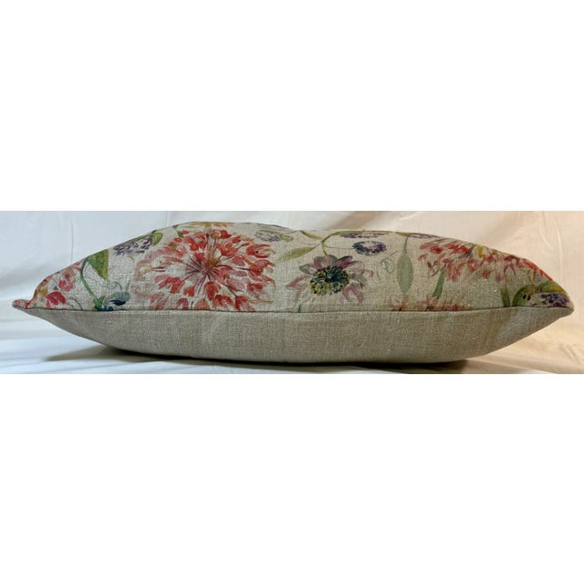 Large Bolster Pillow Decorated With a Delicate Water Color Look Floral Pattern of Rich Blues, Pinks and Yellows - Made in the U K For Sale - Image 9 of 12