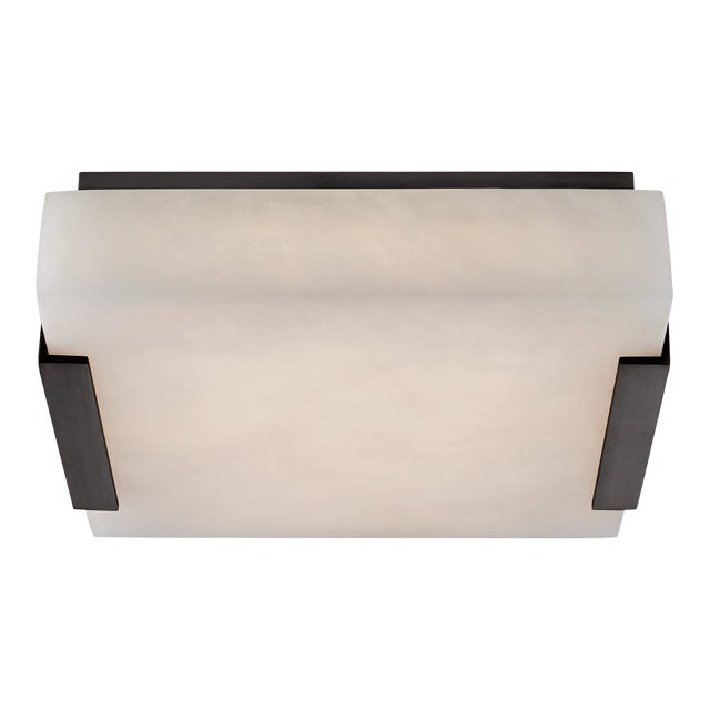 Kelly Wearstler for Visual Comfort Signature Covet Small Flush Mount in Bronze with Alabaster For Sale