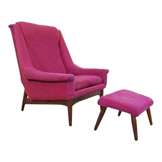 Mid-Century Danish Modern Ohlsson Style Bramin Teak Easy Lounge Chair & Ottoman For Sale