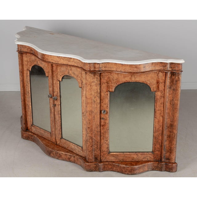 19th Century English Victorian Burl Walnut Serpentine Marble Top Sideboard For Sale - Image 5 of 12