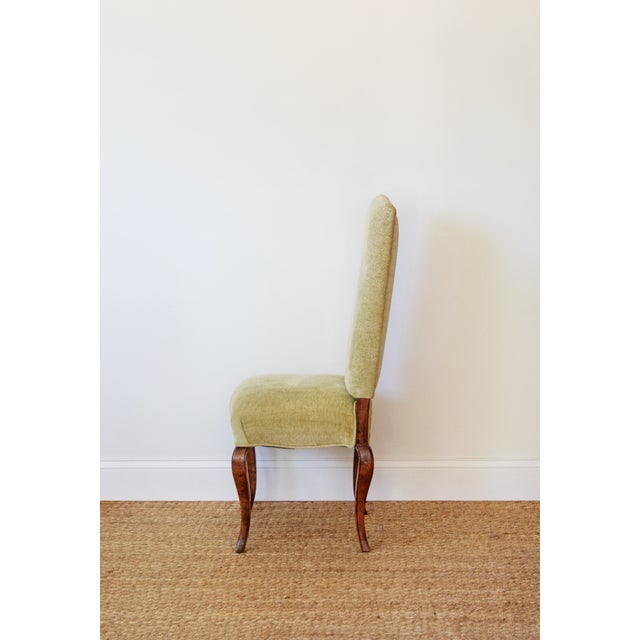 Beautifully crafted Guy Chaddock chairs with cabriole legs in rich pistachio green upholstery fabric, with silk plaid...