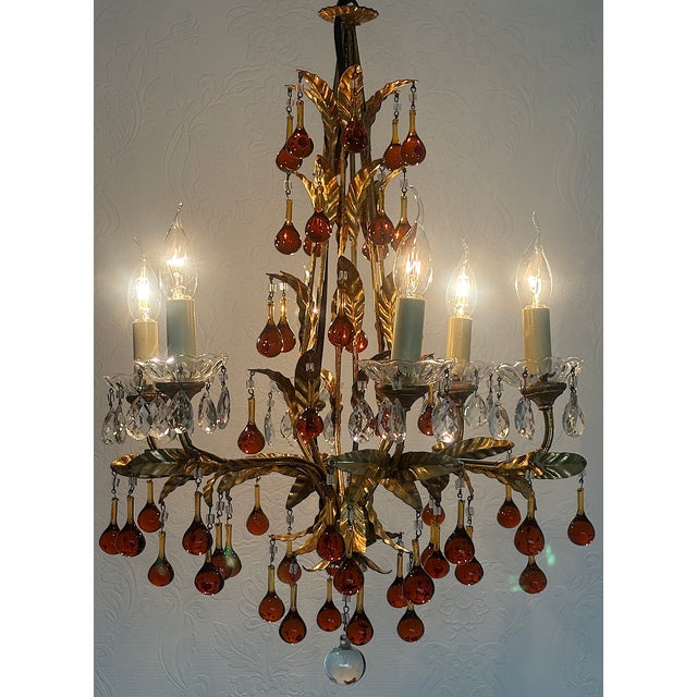Antique Gilded Metal Murano Glass Drop Chandelier from Made Murano Glass, 1930s For Sale - Image 13 of 18