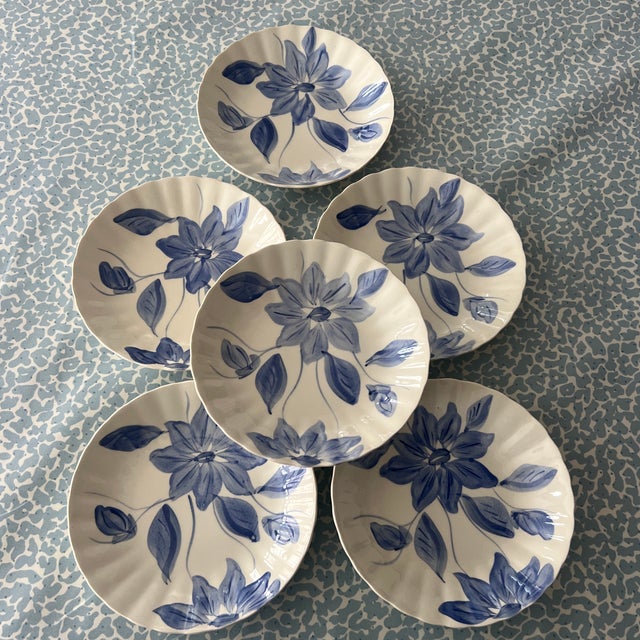 Antique Southern Potteries Hand Painted Blue and White Flower bowls - Set of 6