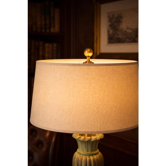 Late 20th Century Verdigris Patinated Urn Form Table Lamp With 16” Linen Drum Shade For Sale - Image 5 of 8