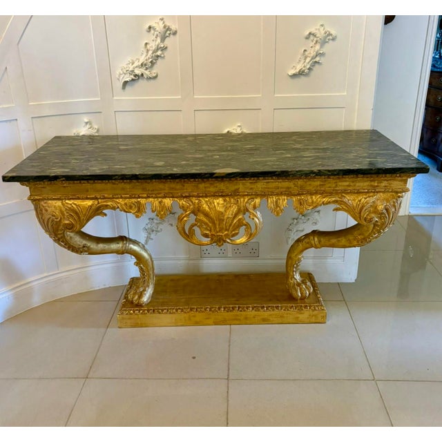 Mid 19th Century Antique Baroque Revival Italian Giltwood Console Tables with Breccia Marble Tops and Lion's Paw Supports, 1850s, Set of 2 For Sale - Image 5 of 15