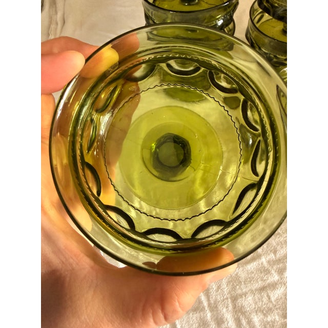 Indiana Glass Company Vintage Indiana Green Glass Kings Crown Thumbprint Dessert Cups/Dishes - Set of 12 For Sale - Image 4 of 6