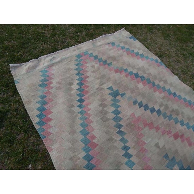 Mid Century Turkish Embroidered Kilim Runner With Modern Design For Sale In Philadelphia - Image 6 of 11