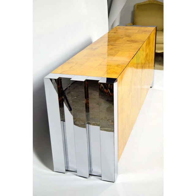 Mid 20th Century Attributed to Paul Evans Cityscape Console in Burl Wood and Chrome For Sale - Image 9 of 10