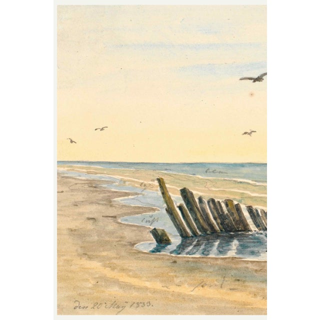 A striking example of 19th-century Danish coastal watercolor painting, this vintage art print reproduction features Wreck...