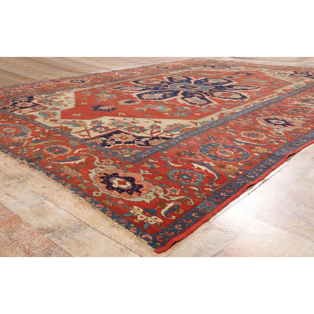 Brick Red Late 19th Century Persian Serapi Rug, 09'01 X 12'07 For Sale - Image 8 of 10