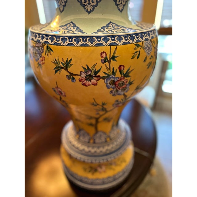 1940s Glazed Ceramic Huge Chinese Lamp For Sale - Image 11 of 12