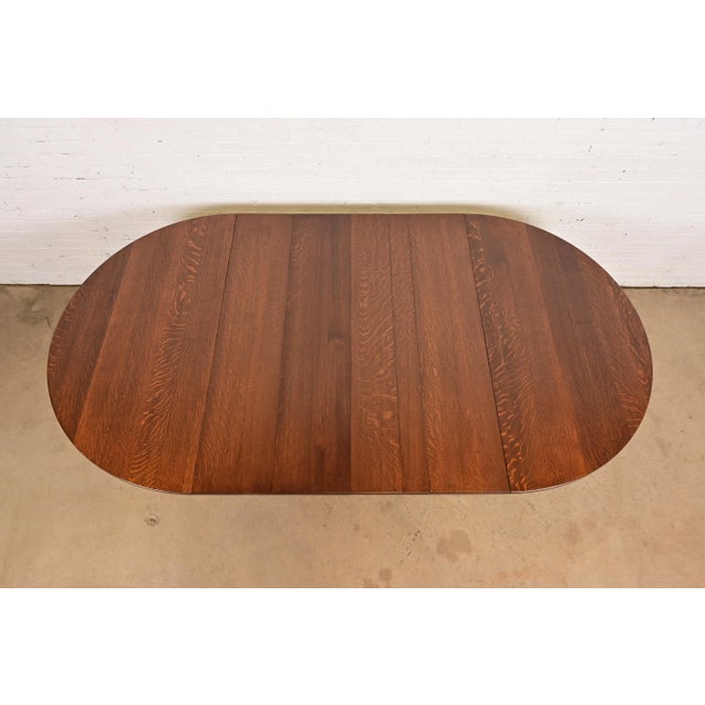 Limbert Antique Mission Oak Arts & Crafts Pedestal Extension Dining Table, Newly Refinished For Sale - Image 10 of 14