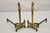 Antique French Empire Style Flame Finial Brass and Cast Iron Andirons - a Pair. Circa Early 20th Century. Measurements:...