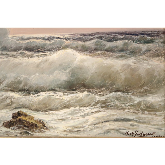 Green Italian Coastal Painting by Cavalier Michele Federico (1884-1966) For Sale - Image 8 of 12