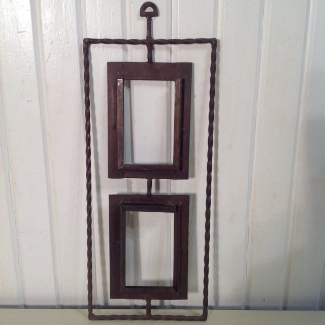 Folk Art Early Rustic Hand Wrought Iron Double Frame For Sale - Image 3 of 4