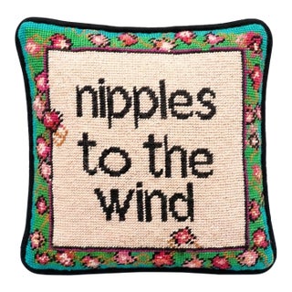 Hand-Embroidered Needlepoint "Nipples to the Wind" One of a Kind Original Pillow For Sale