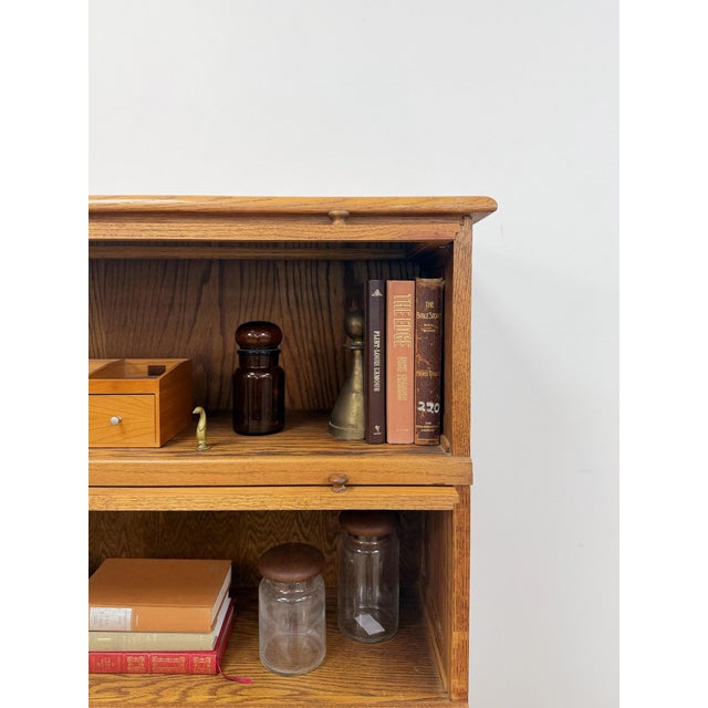 Antique Oak Four-Piece Barrister Cabinet With Glass Flip-Up Doors for Library For Sale - Image 15 of 17