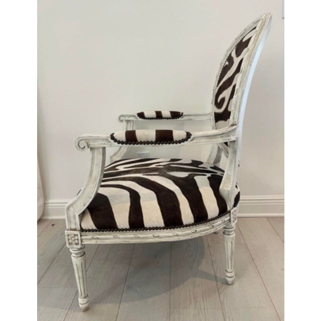 Oly Studio 1990s Oly Studio Zebra-Print Cowhide Louis Armchair For Sale - Image 4 of 12