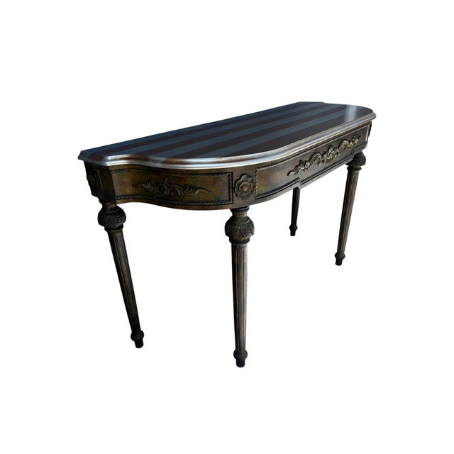 French Vintage French Louis XVI Style Verdigris Demilune Console Table For Sale - Image 3 of 6