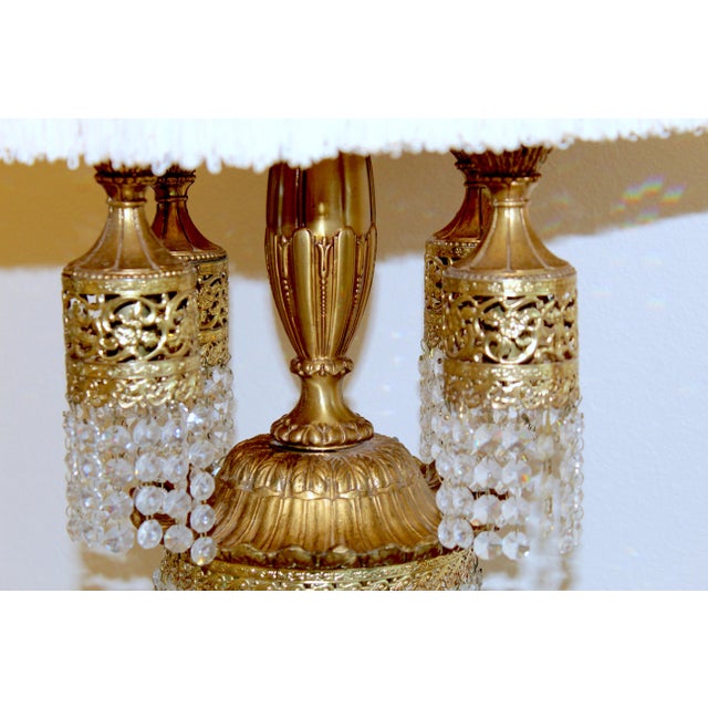 Glass Listing TitleVintage 1960s Hollywood Regency Brass & Crystal Waterfall Table Lamp For Sale - Image 7 of 17