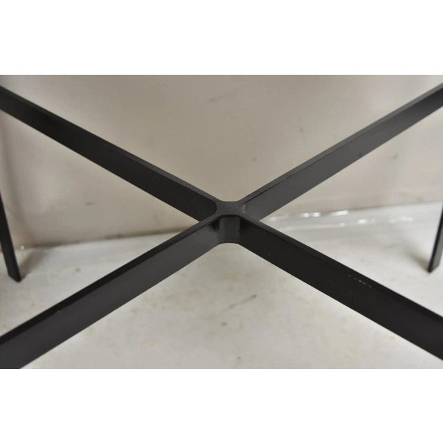 Mid Century Modern Paul McCobb Style Wrought Iron Marble Square Side Table Pair For Sale - Image 4 of 12