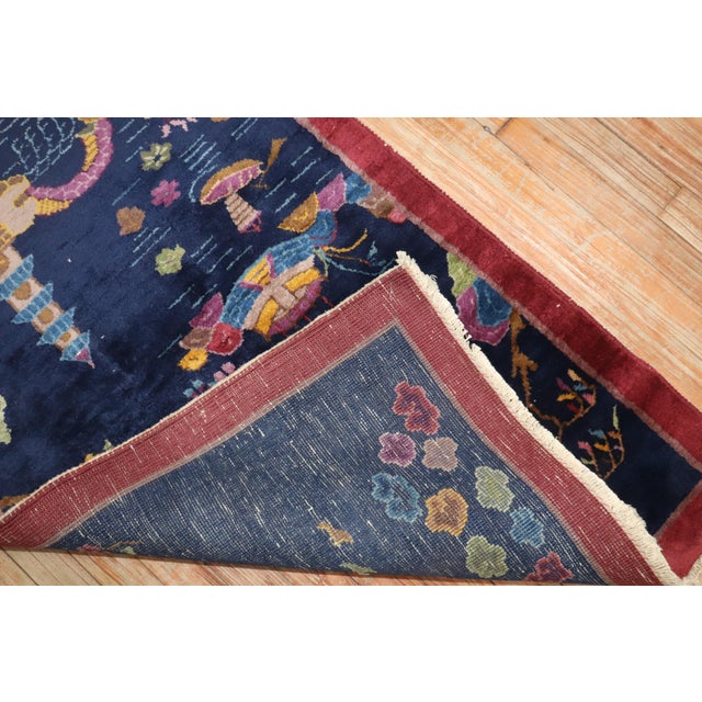 Blue Zabihi Collection Chinese Art Deco Small Rug - 2'7" x 4'11" For Sale - Image 8 of 8