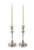 An elegant pair of silverplate two-arm candelabra featuring a versatile convertible design that allows the pieces to be...